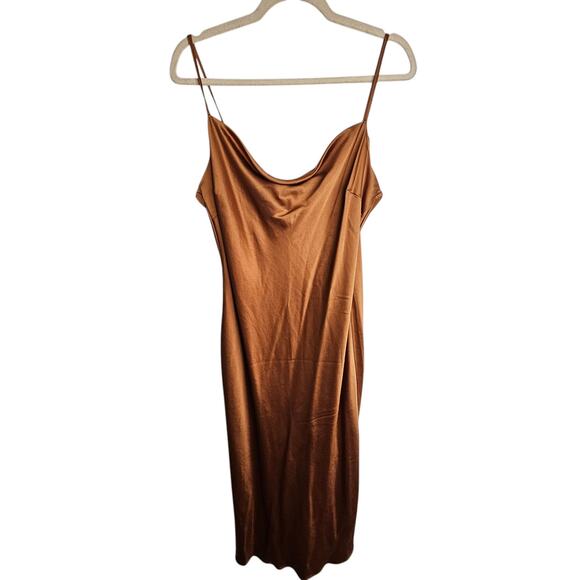 Express Satin Slip Dress Cowl Neck Holiday Cocktail Party Wedding Date Night PL - Picture 1 of 8